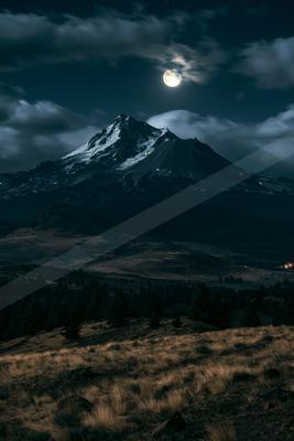 A night panorama landscape of a volcano.
