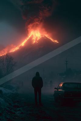 A moody landscape of mountains.