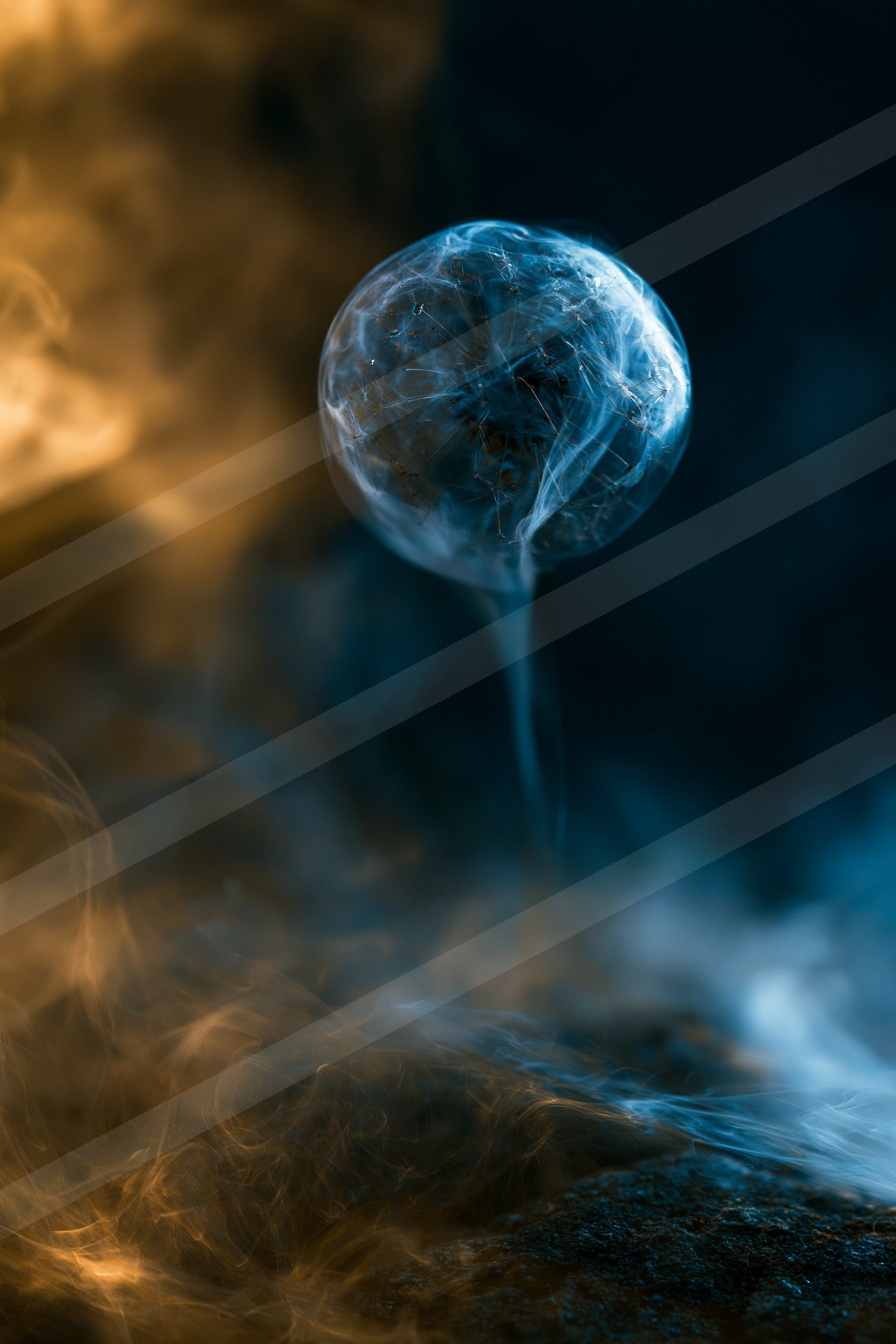 An ethereal motion blur sky scene of a planet, smoke.