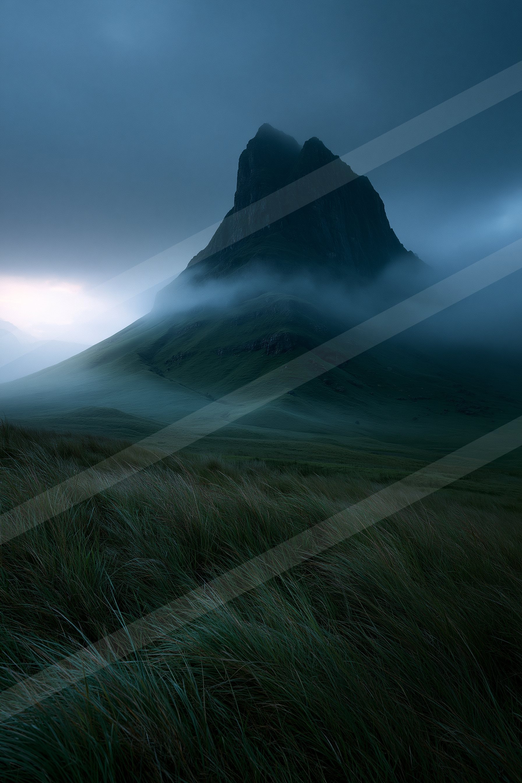 A mysterious long exposure landscape of a plateau, fog.