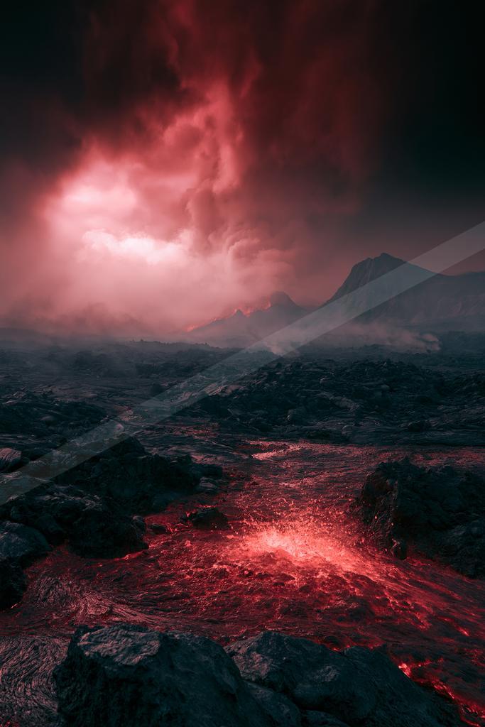 A moody landscape of mountains.