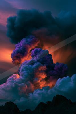 A blue hour sky scene of clouds, storm, sunset.