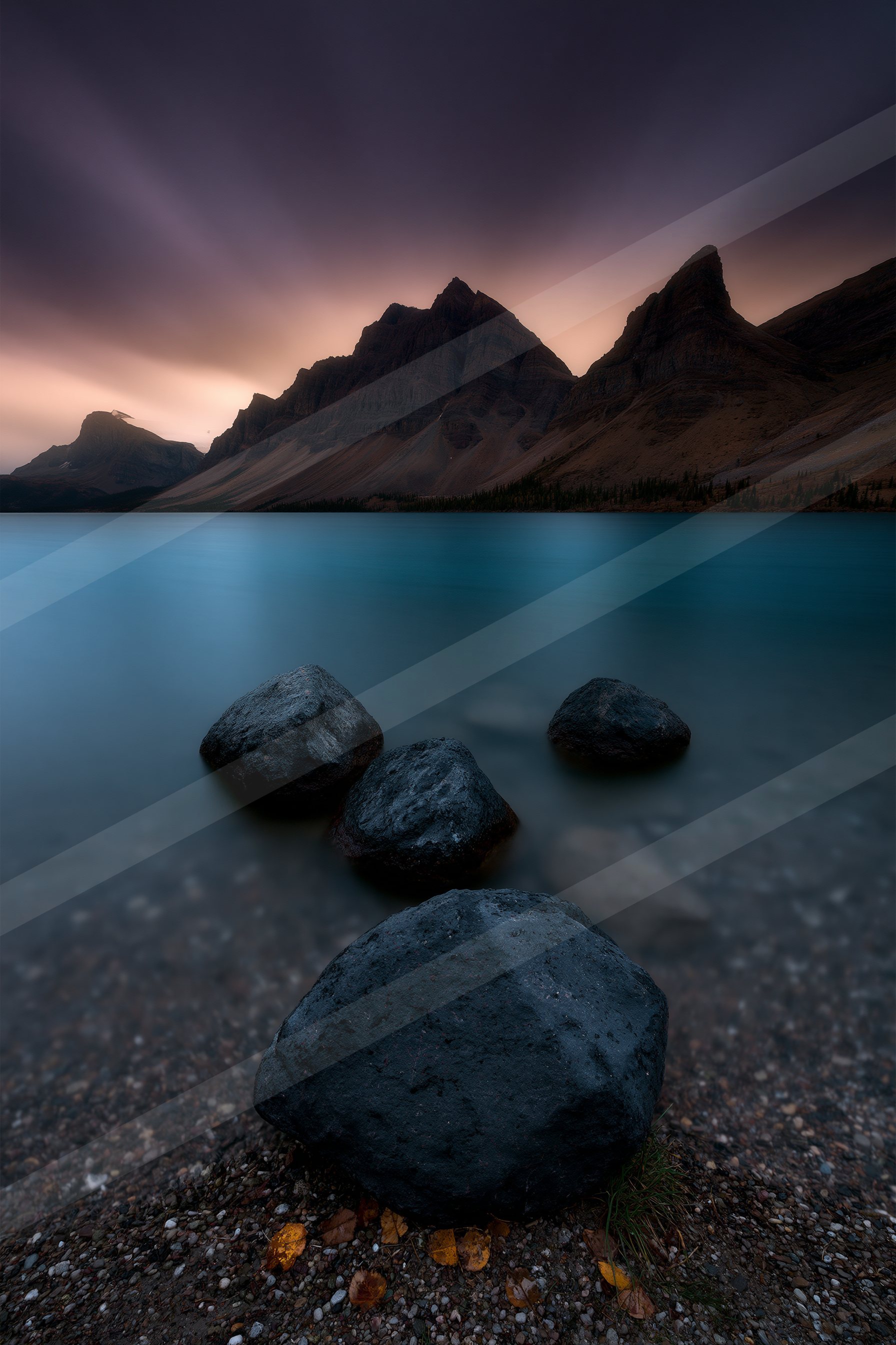 A blue hour long exposure landscape of a plateau, rocks.
