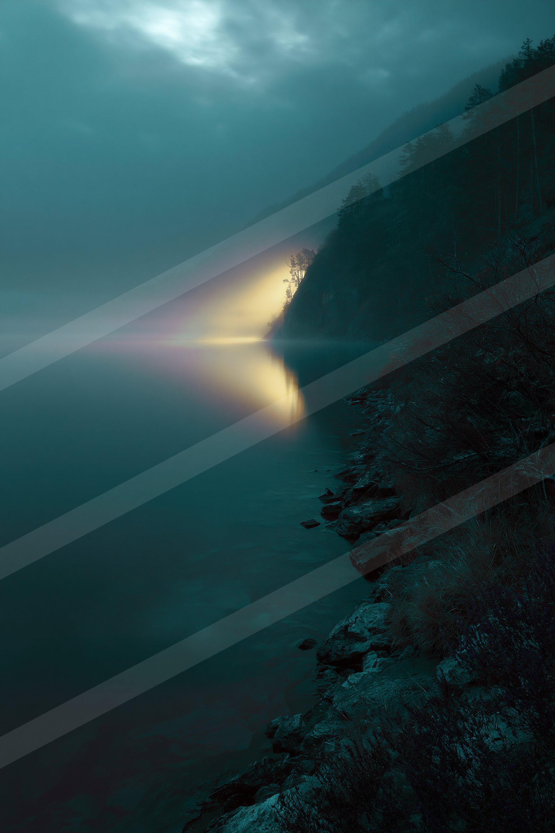 An ethereal long exposure water scene of a coastline, reflection.
