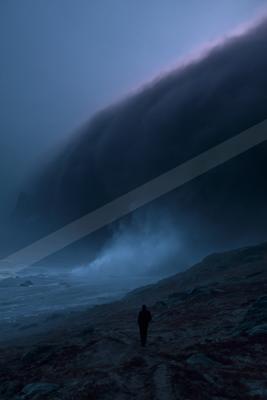 A mysterious sky scene of a storm, fog.