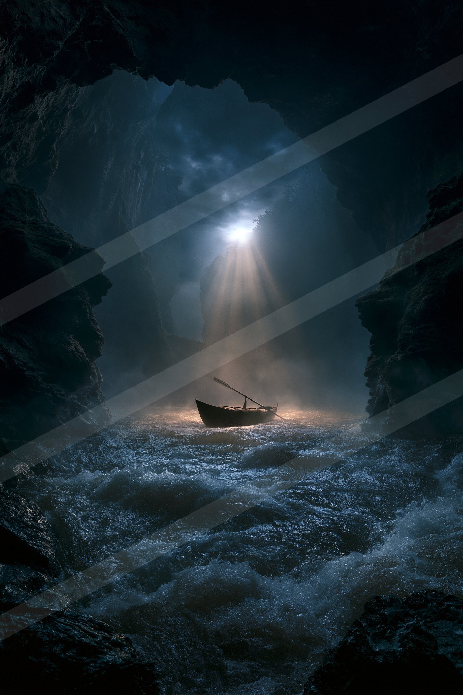 A mysterious landscape of a cave.