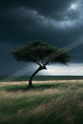 A dramatic nature scene of trees, storm.