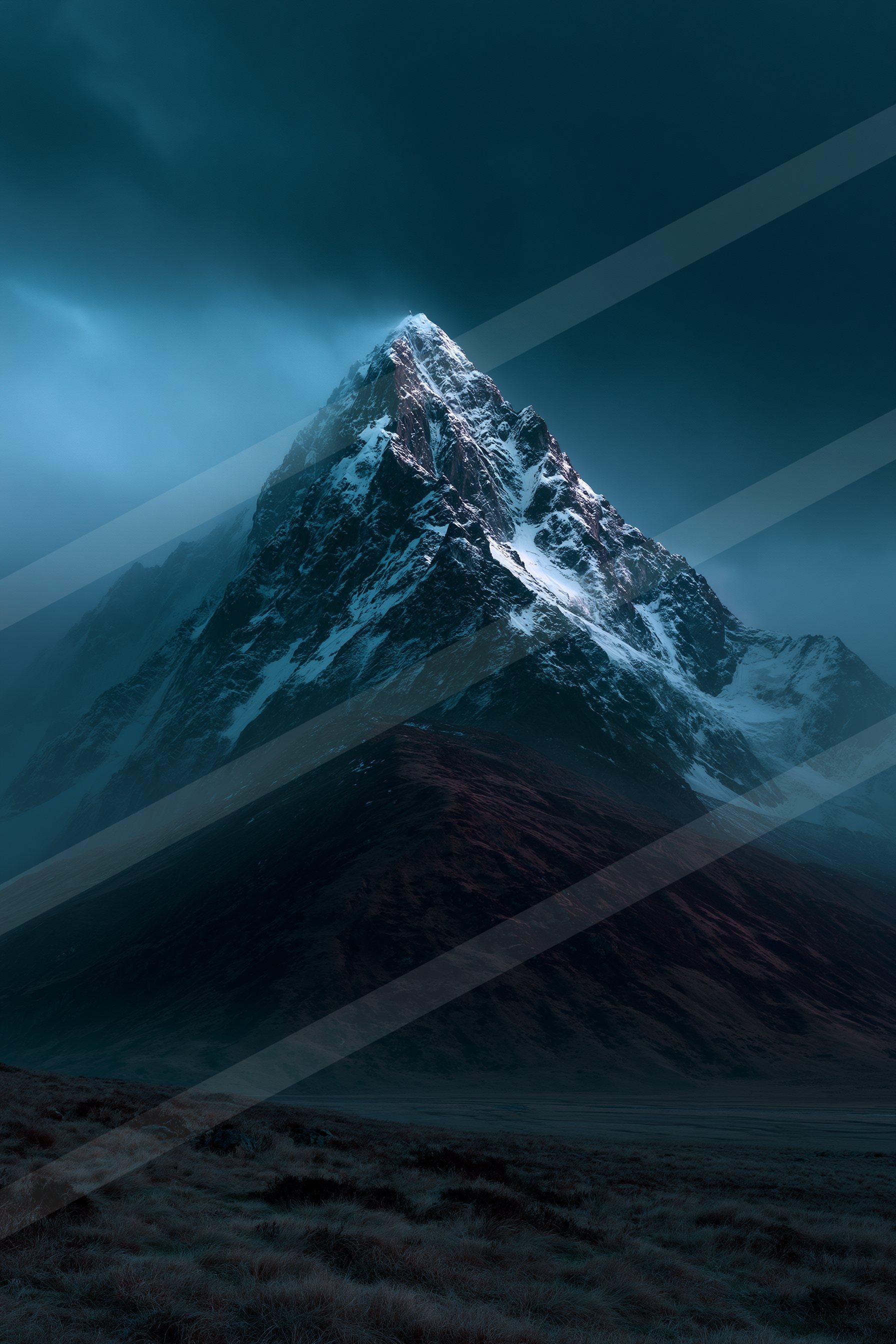 An ethereal high contrast landscape of a mountains.