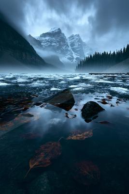 A mysterious landscape of a glacier, reflection.