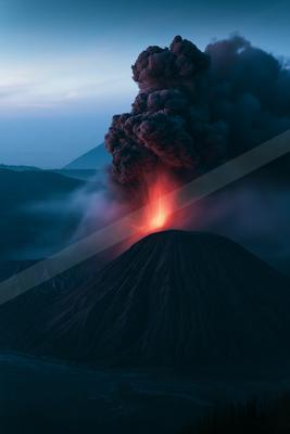A black-toned moody photograph of volcano, geyser, alp.