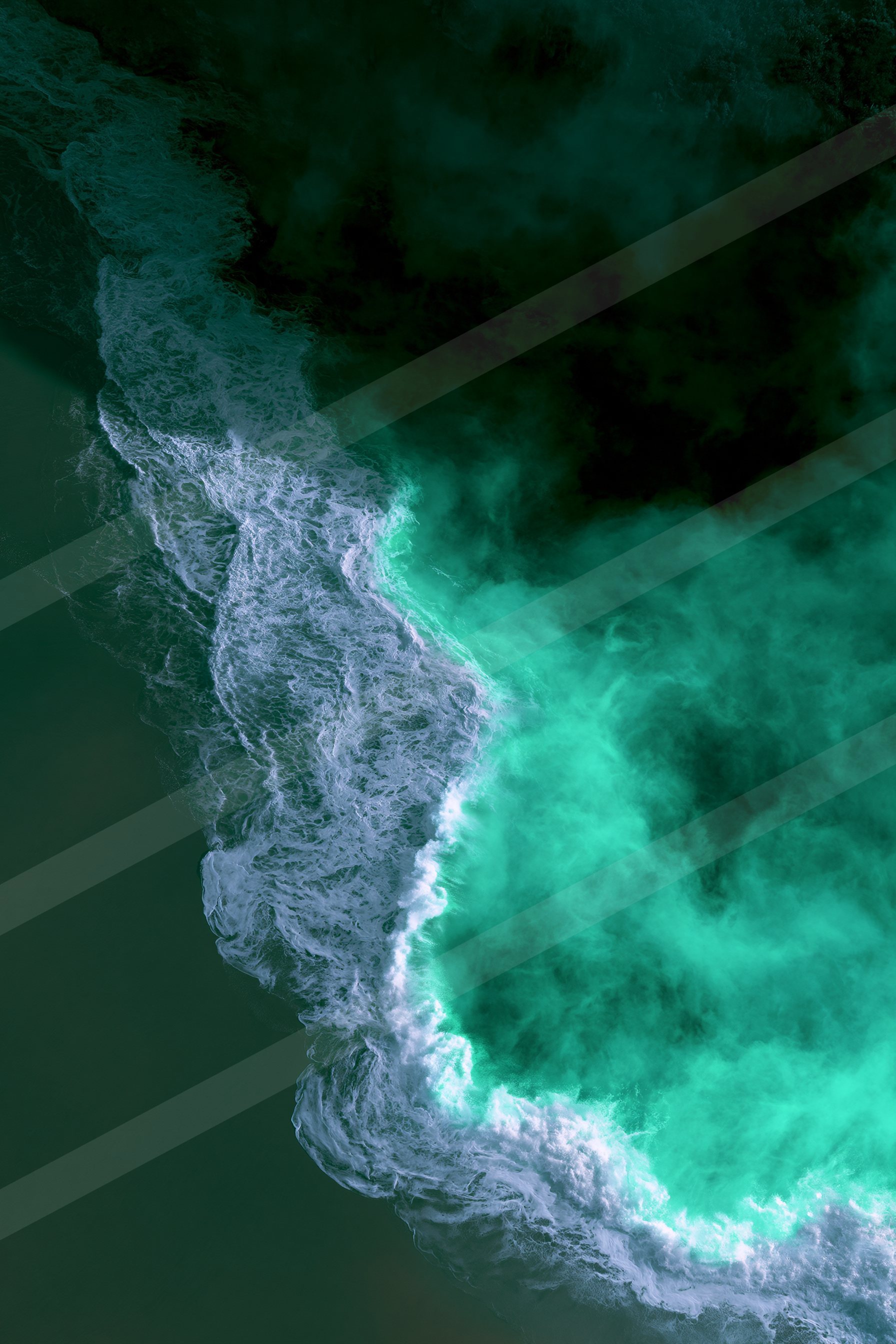 An ethereal high contrast water scene of an ocean, smoke.