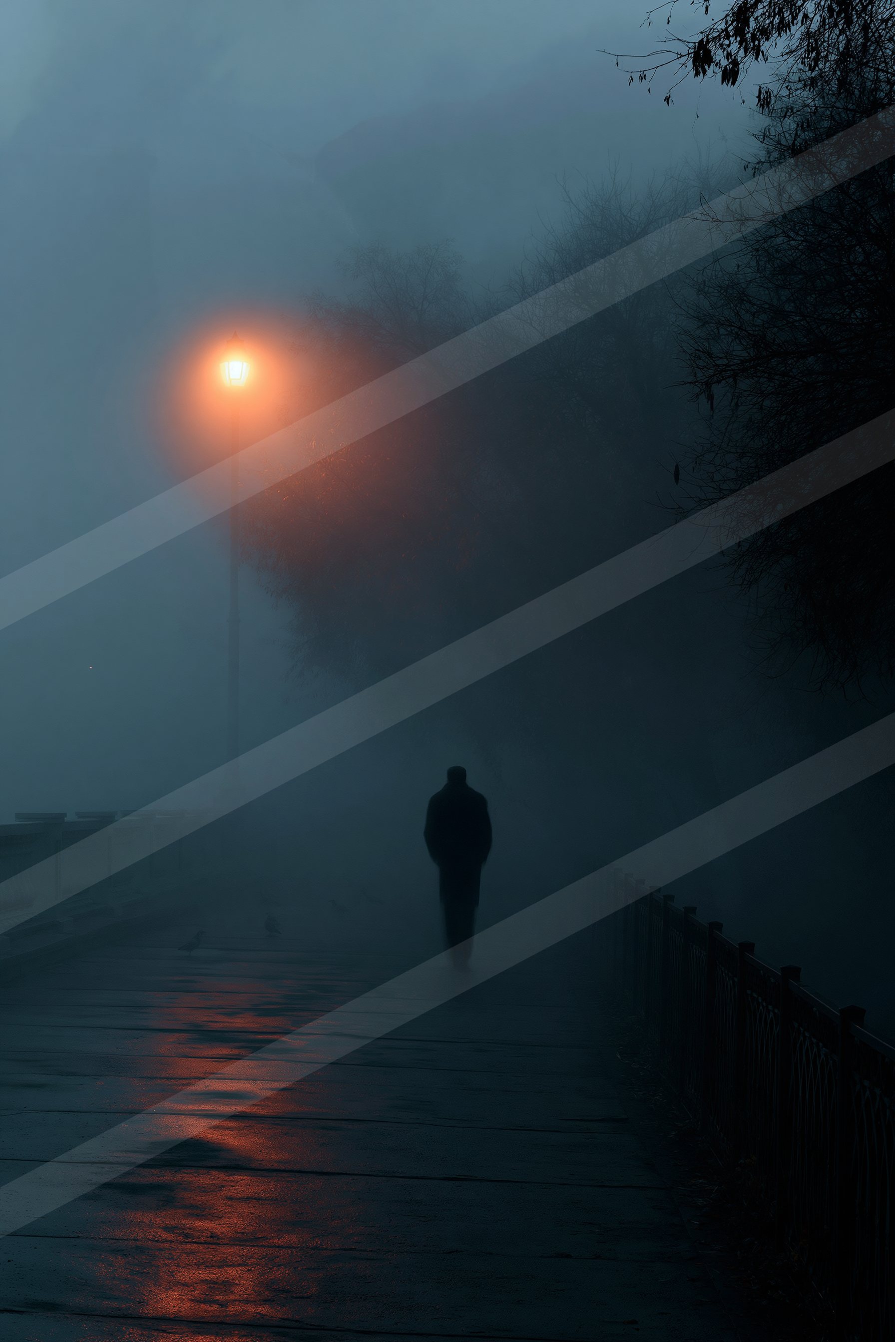 A mysterious high contrast sky scene of a sunrise, fog.