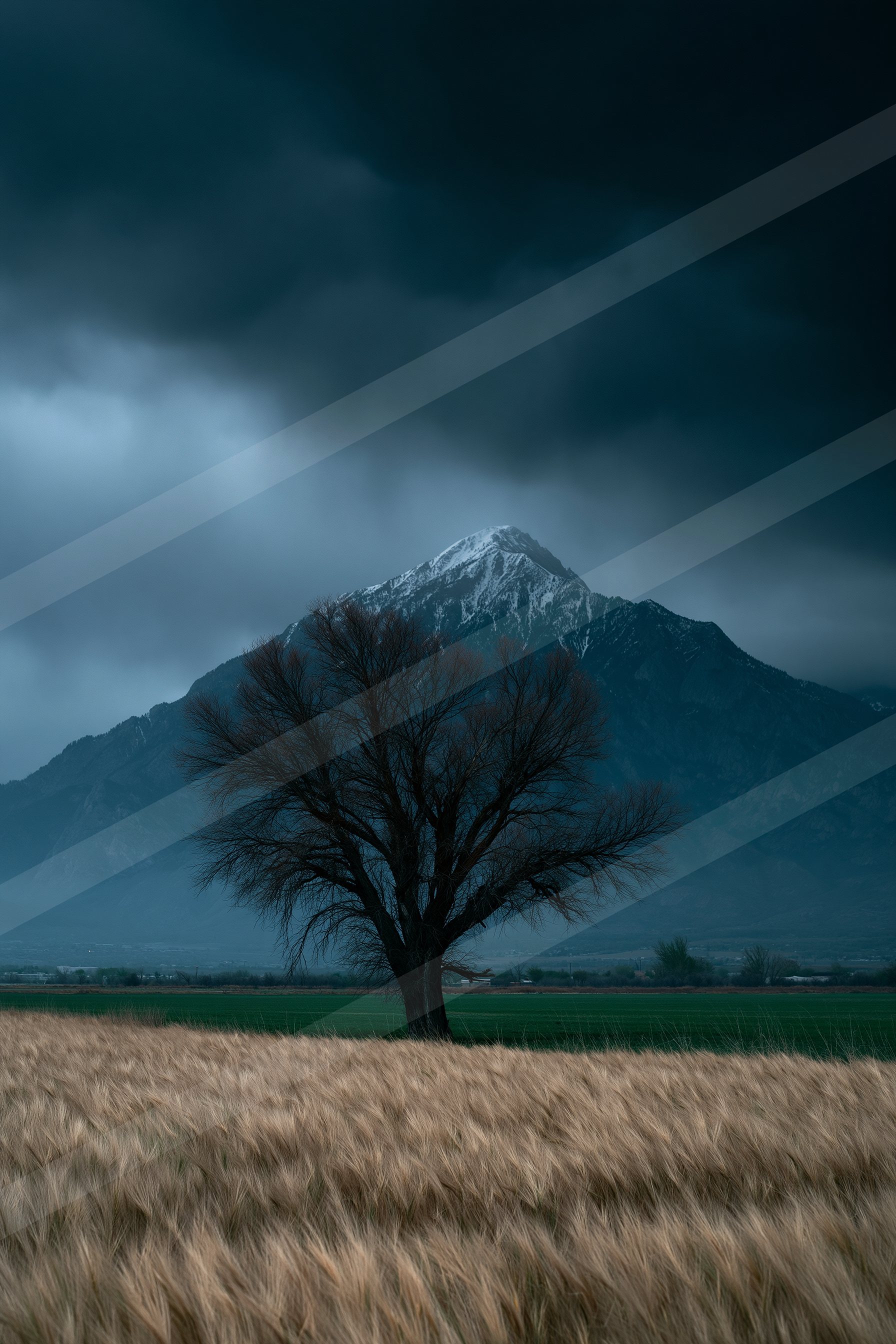 A dramatic high contrast landscape of a volcano.