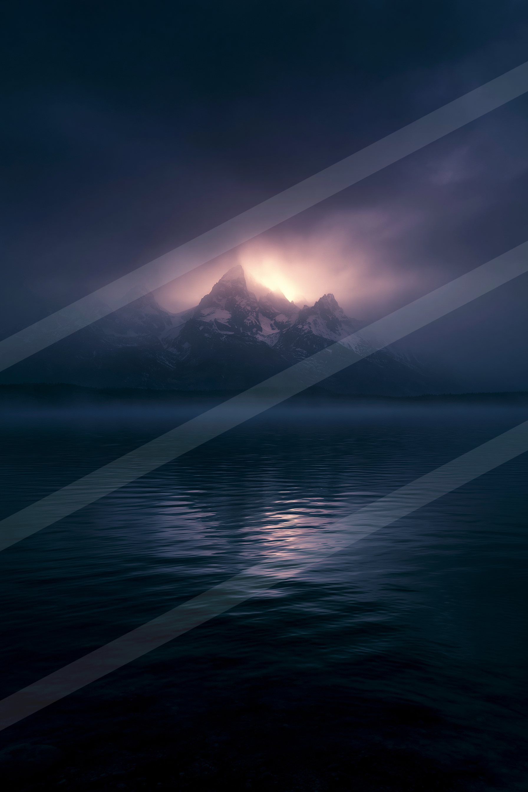 An ethereal landscape of a volcano, reflection.