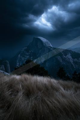 A night landscape of mountains, valley.