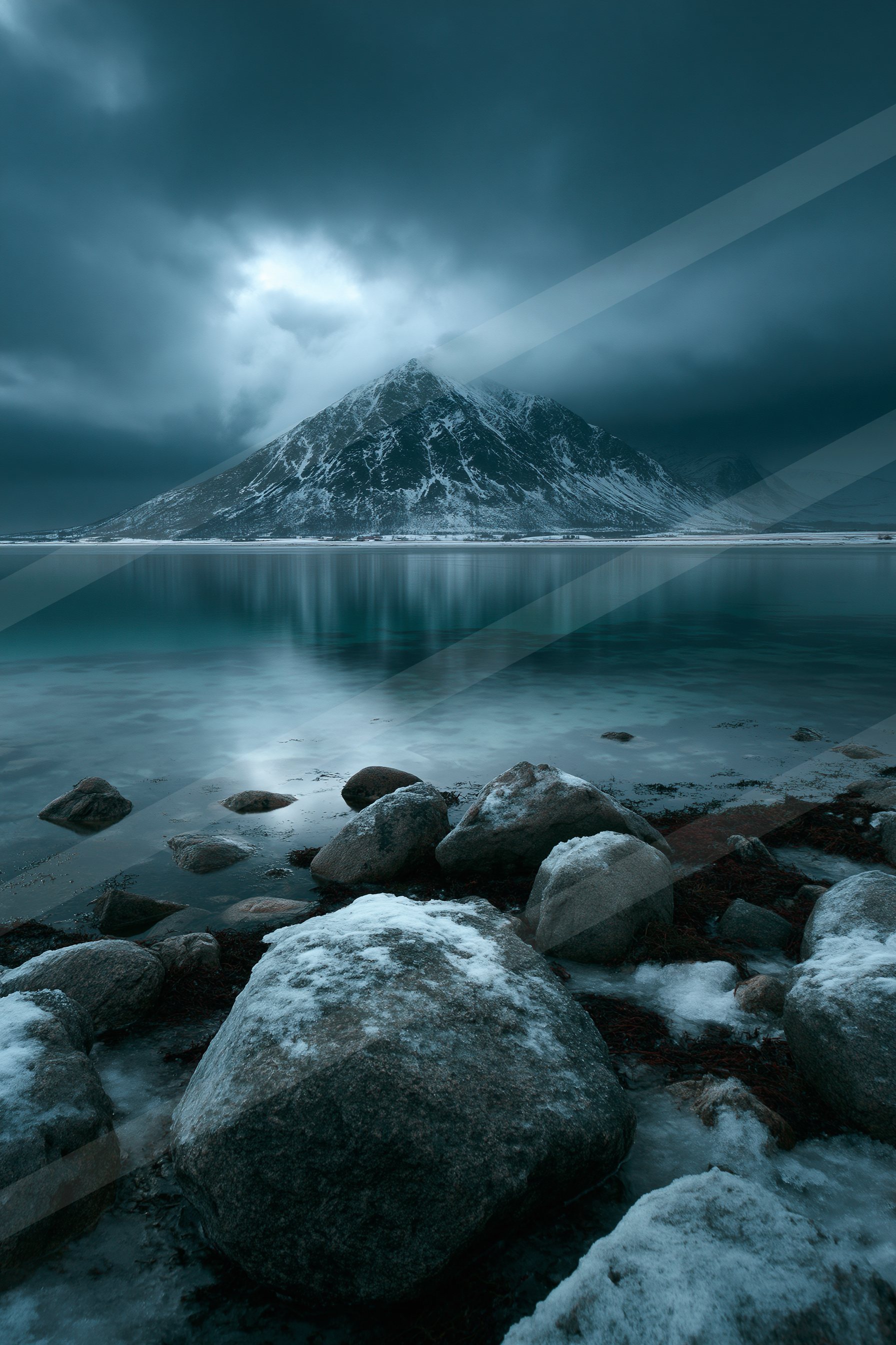A mysterious long exposure landscape of a glacier, reflection.