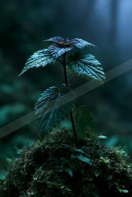 A moody nature scene of plants, forest.