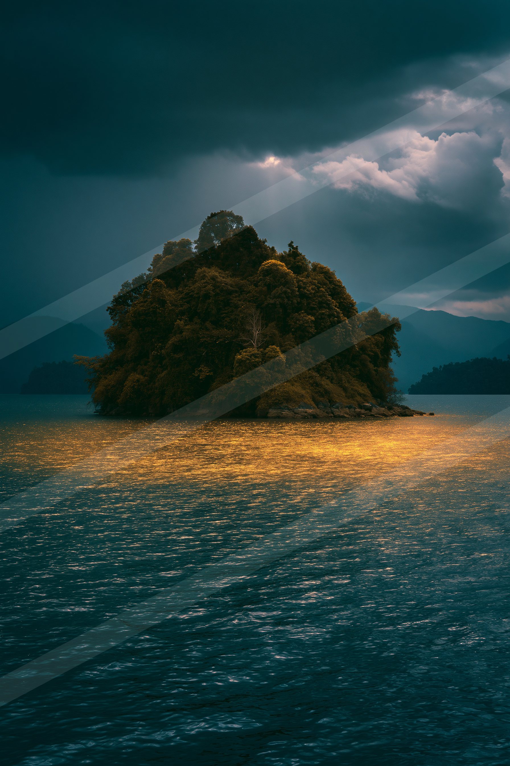 A night high contrast water scene of a lake.