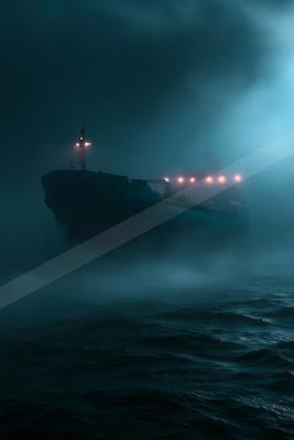A night water scene of ocean.