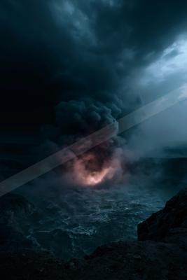A dramatic sky scene of a storm, smoke.