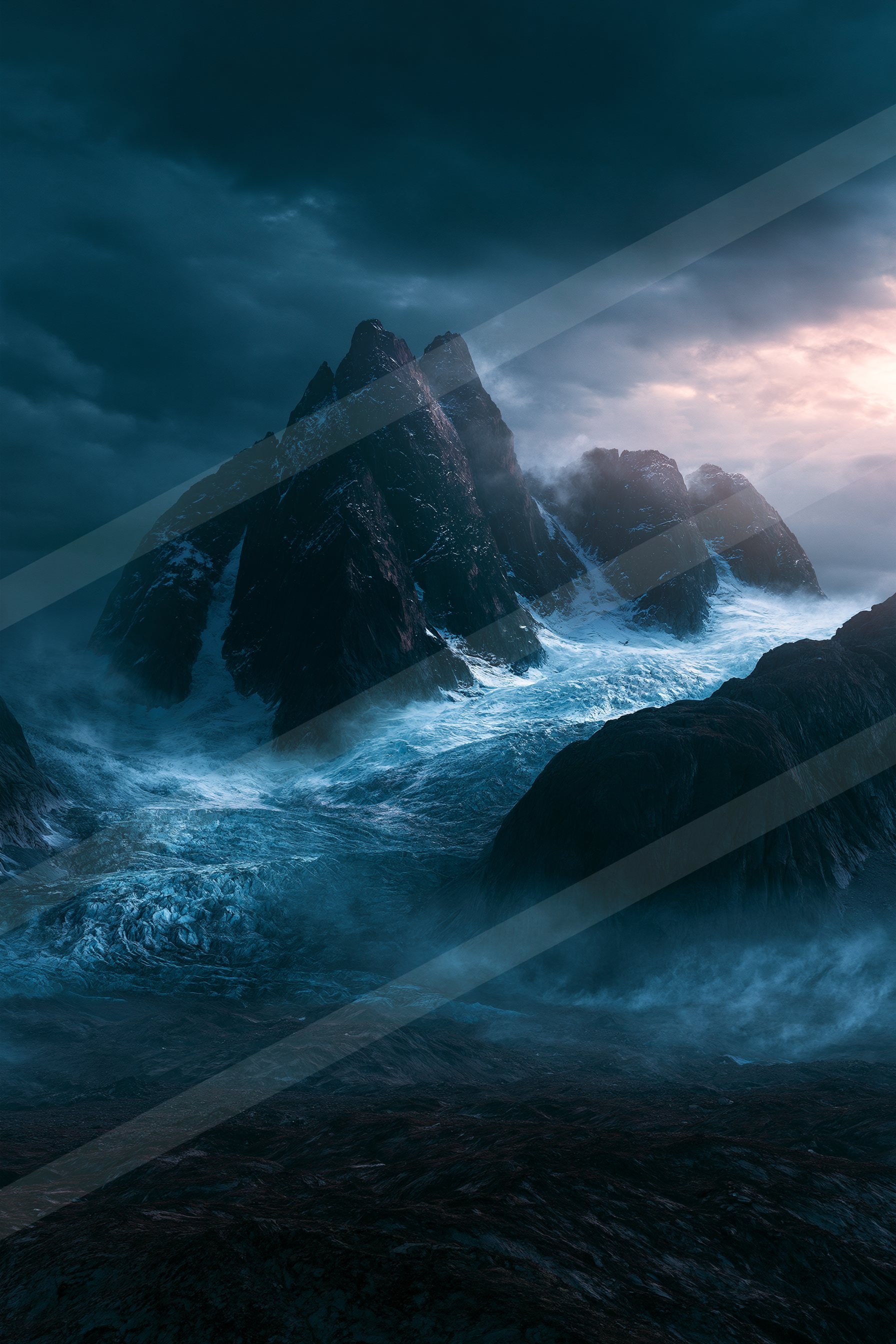 An ethereal water scene of an ocean, ripples.