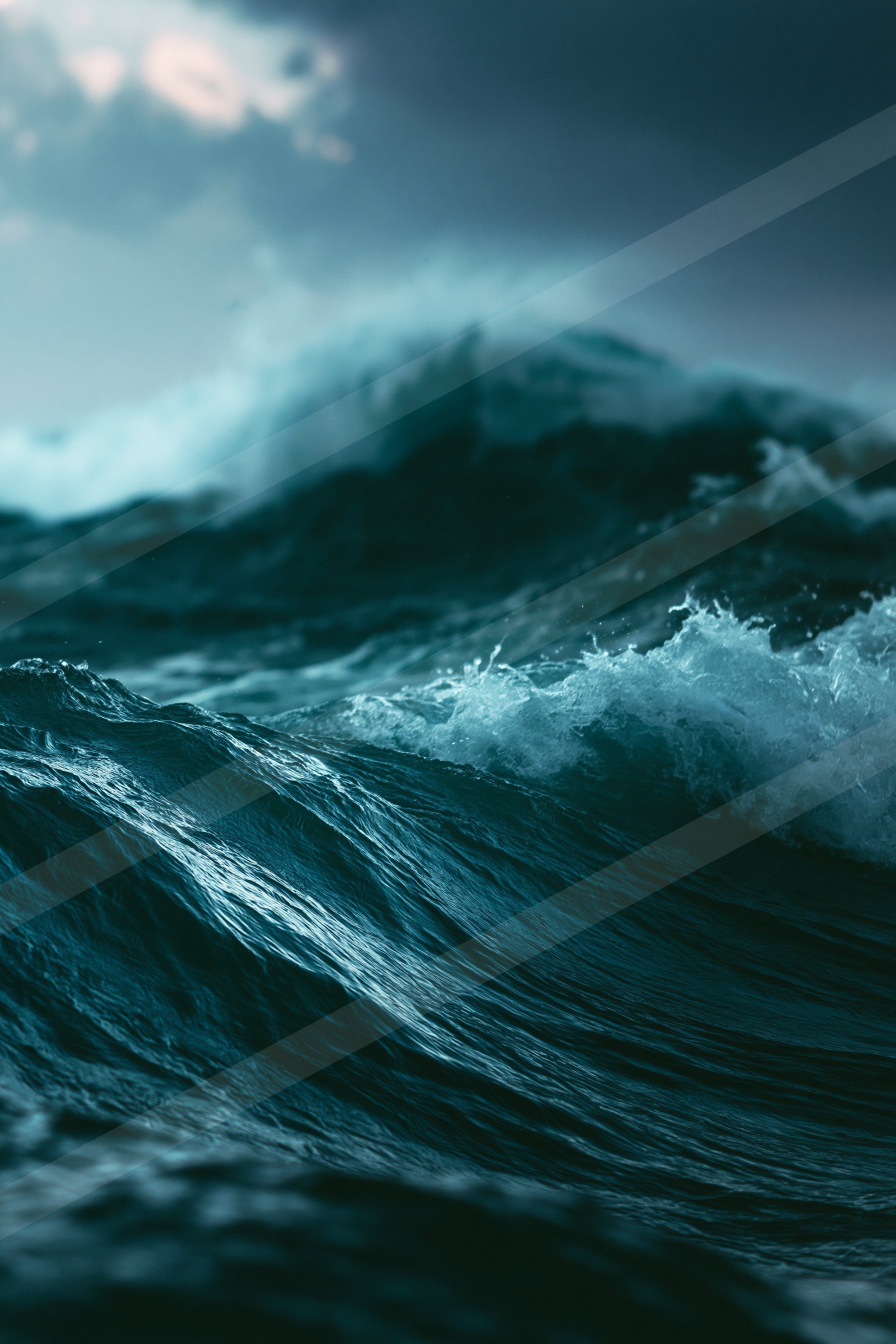 A dramatic high contrast water scene of an ocean waves, ripples.