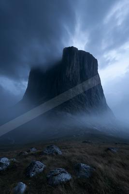 A mysterious landscape of a plateau, fog.