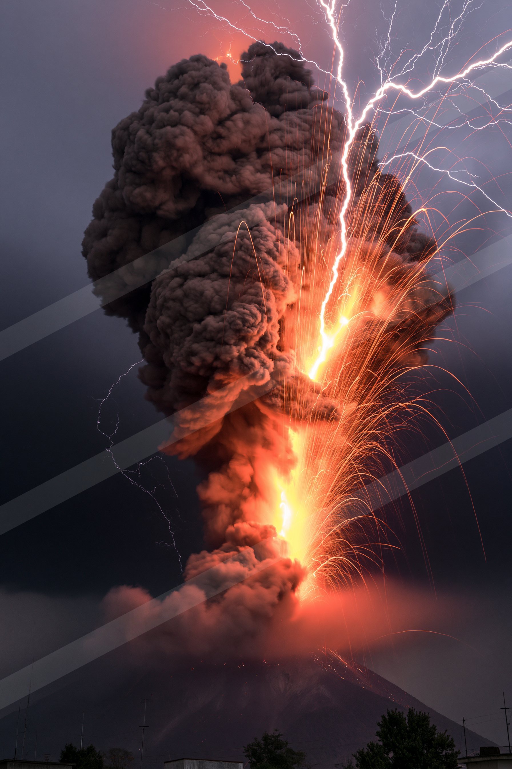 A moody sky scene of a lightning, fire.