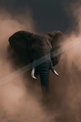 A brown-toned moody photograph of african elephant, tusker, indian elephant.