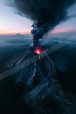 A dramatic landscape of mountains.