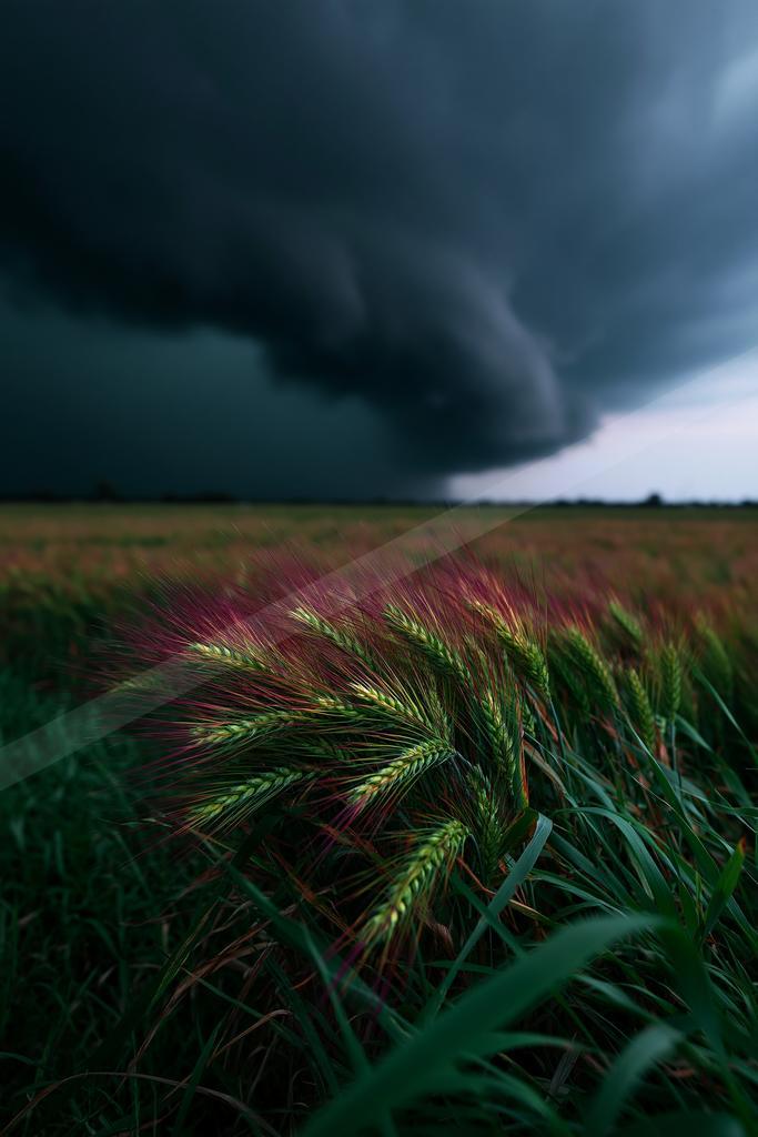A dramatic sky scene of storm, field.