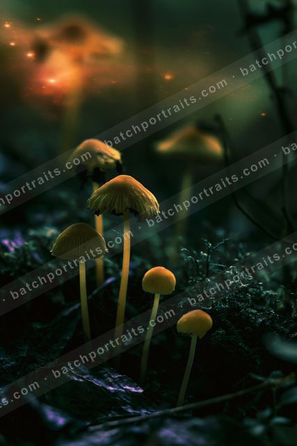 An ethereal macro nature scene of a mushroom, reflection.