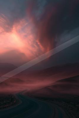 A dramatic sky scene of storm, clouds, sunrise.