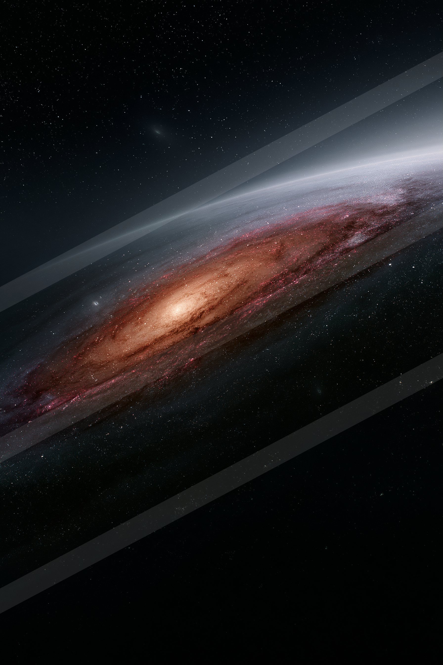 An awe-inspiring spiral galaxy dominates the foreground against a backdrop of countless stars and a glowing horizon.