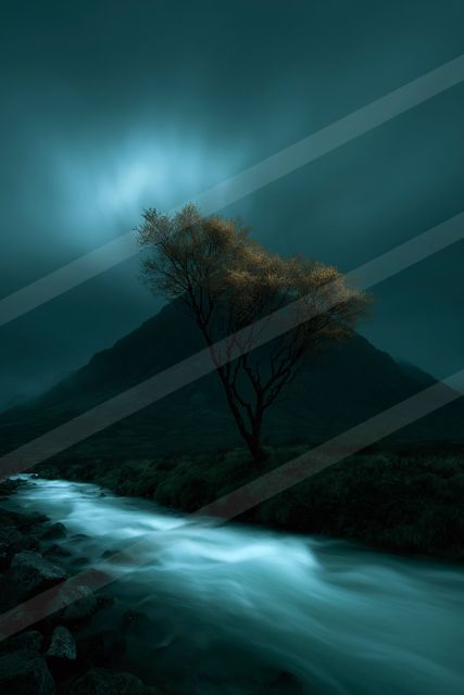 An ethereal long exposure sky scene of a storm, fog.