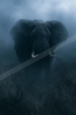 A black-toned moody photograph of african elephant, tusker, indian elephant.