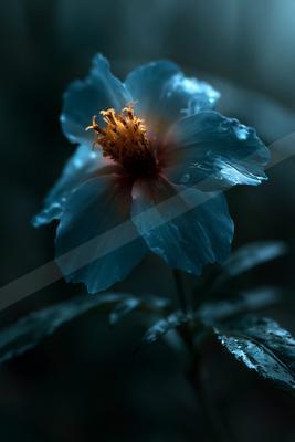 A blue hour macro nature scene of flowers.