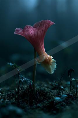 A moody nature scene of flowers, wildlife.