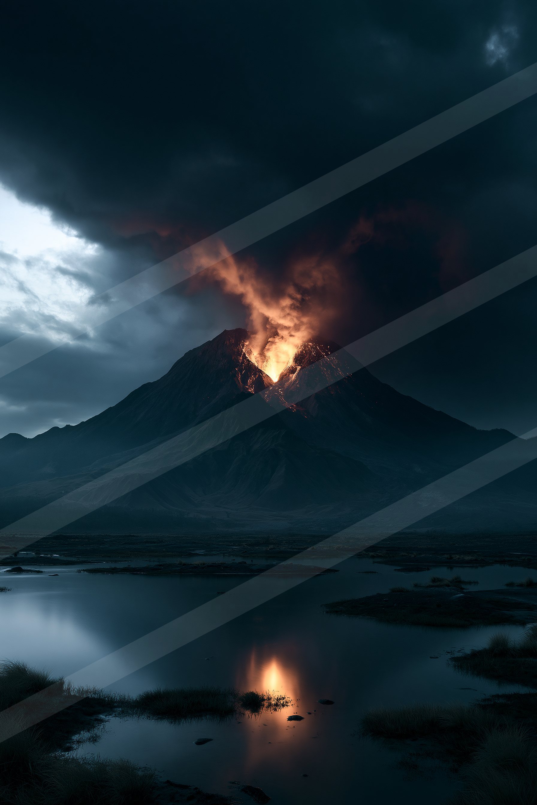 A night landscape of a volcano.