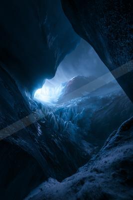 An ethereal landscape of a cave, ice.