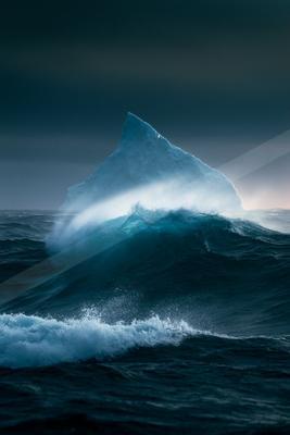A blue hour water scene of ocean.