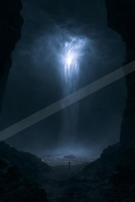 A moody water scene of waterfall, still life.