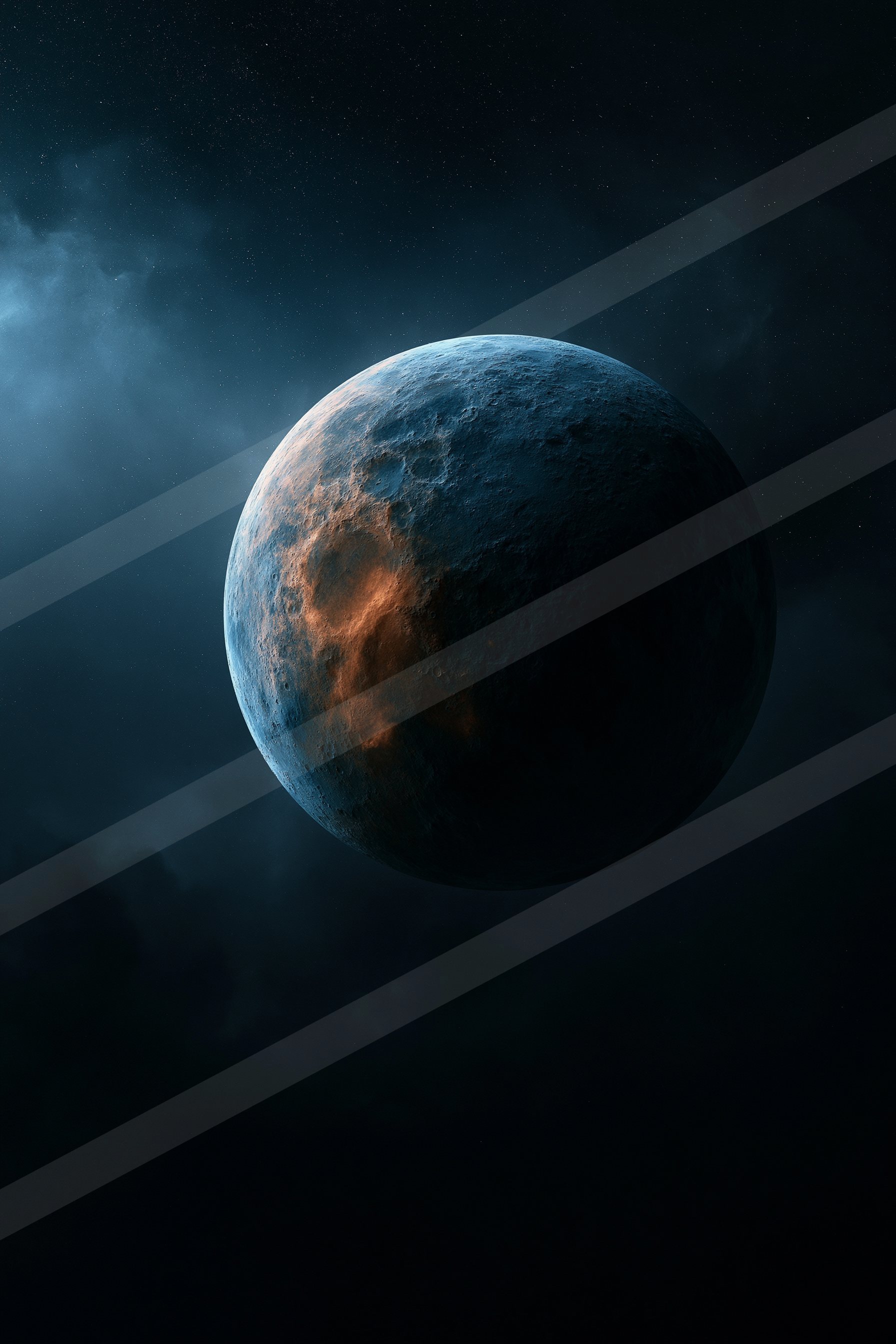 A distant blue planet with a glowing red-orange core set against the vastness of space, showcasing cosmic beauty and mystery.