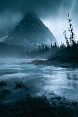 A bright landscape of mountains.