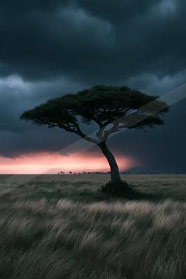 A dramatic nature scene of trees, storm.