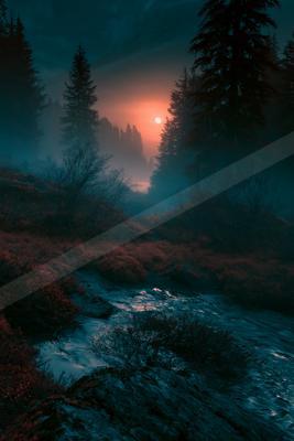 A serene water scene of river, sunrise, sunset.