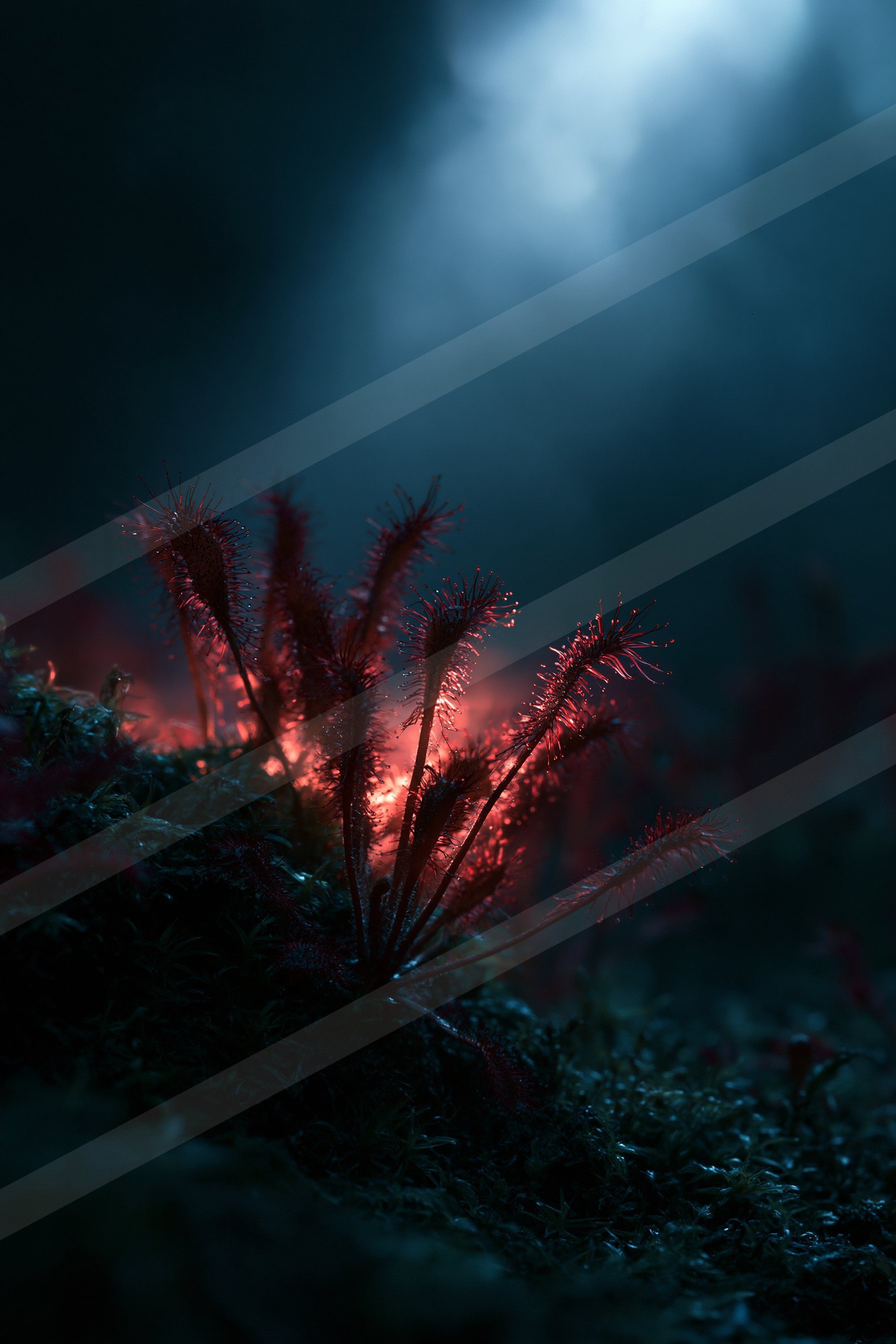 An ethereal macro nature scene of a moss, fire.
