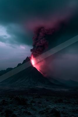A moody landscape of mountains, clouds.