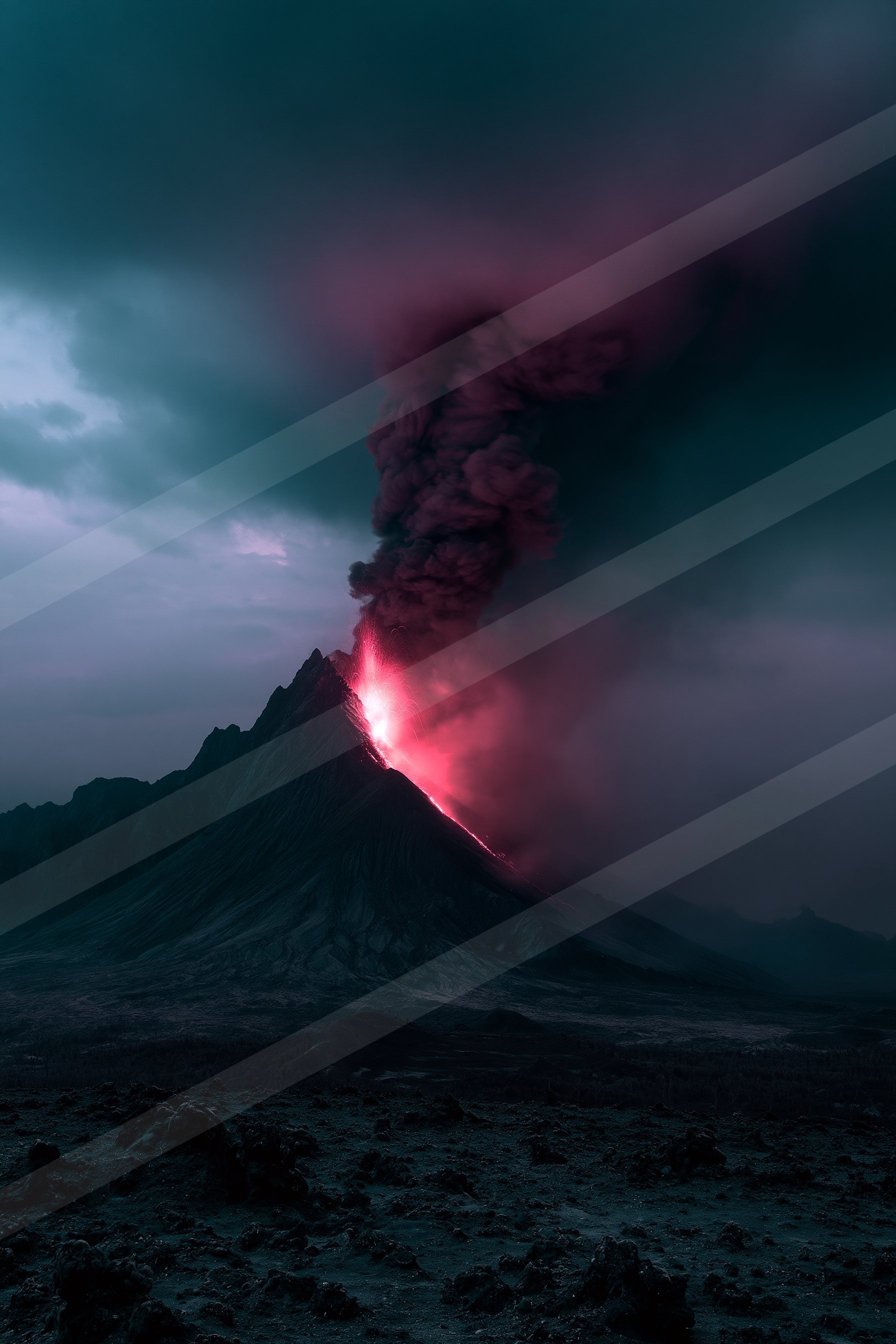 A dramatic landscape of a volcano.