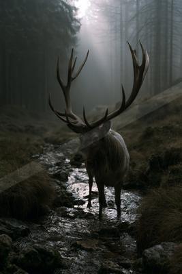 A black-toned moody photograph of ibex, ram, boathouse.